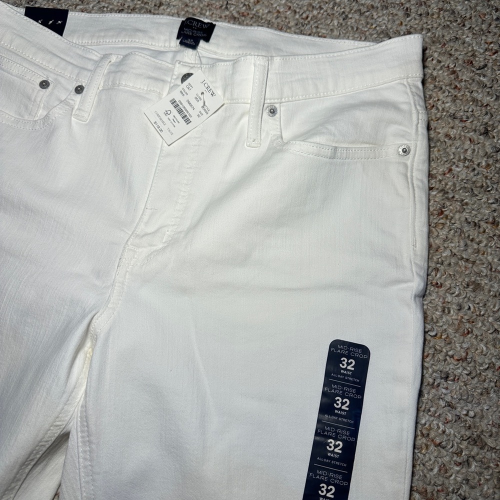 J. Crew Mid Rise Flare Crop White Jean in All Day Stretch Size 32 NWT - Picture 2 of 3